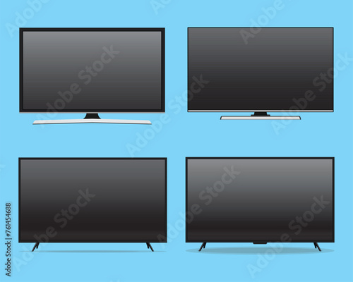 Set of TV flat screen lcd, plasma, tv mock up. black blank HD monitor 8K TV flatmockup. Modern video panel black flatscreen.Vector Illustration. Widescreen show your business presentation on display.