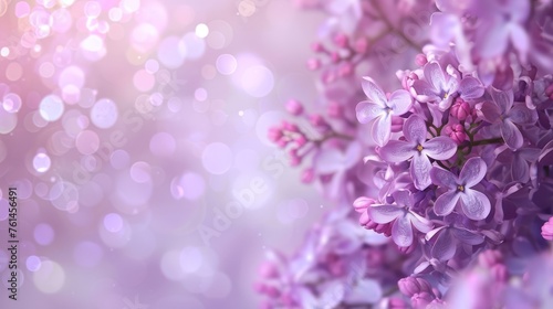 Soft lilac flowers on a dreamy, bokeh background with hues of purple and pink, symbolizing early summer and fragrant gardens. © mashimara