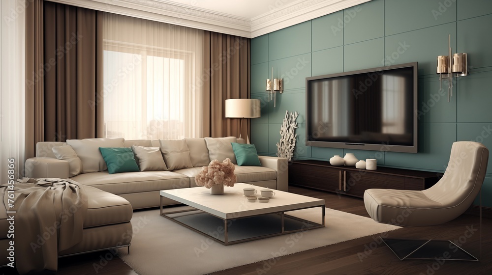 Taupe Walls with Teal and Beige Accents in the TV Lounge. Taupe Walls with Teal and Beige Accents in the TV Lounge.