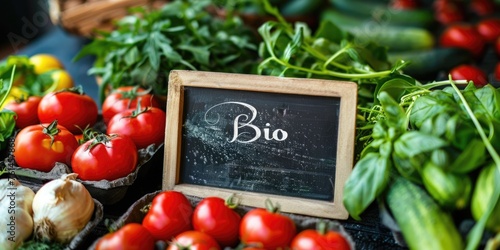 regional fresh vegetable store with sign "Bio" for natural and healthy food concept