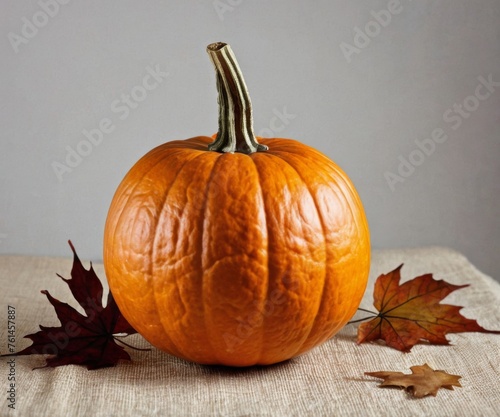 Autumn still life of a small pumpkin on a table