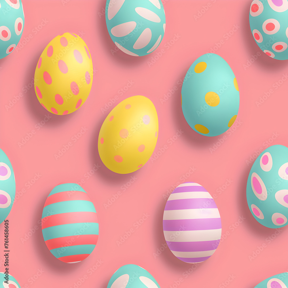 Illustrated Pattern of Easter Eggs over Pink Background