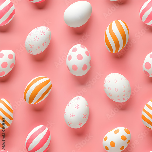 Illustrated Pattern of Easter Eggs over Pink Background