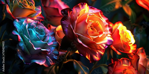 Multicolored roses in gentle sunlight, decor, flowers, creativity, background, wallpaper. © Oleksii