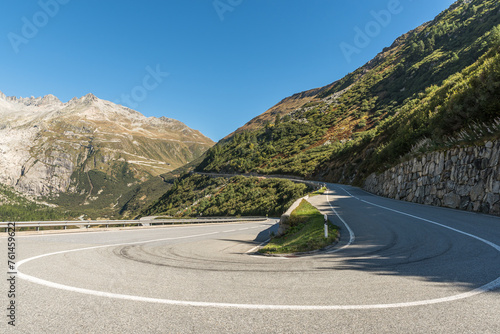 Hairpin bend on the Furka Pass road, Obergoms, Canton of Valais, Switzerland