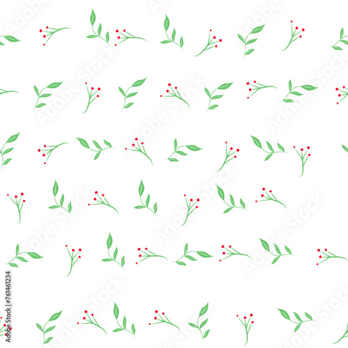 Seamless pattern of flowers and green twigs, green plants. Happy Easter, colorful eggs. Use it for the design of posters and
