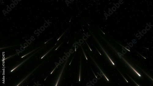 Large stream of meteorites in the night sky. Bolides illuminate the night. Bright meteor trails. Meteor shower in the sky.
