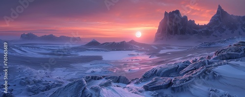 Icy landscape near Base Brown landing site at dawn © Влада Яковенко