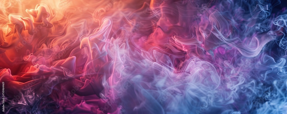 Fototapeta premium Multicolored generative AI illustration of picturesque full frame backdrop of abstract fantastic dense smoke of different shades