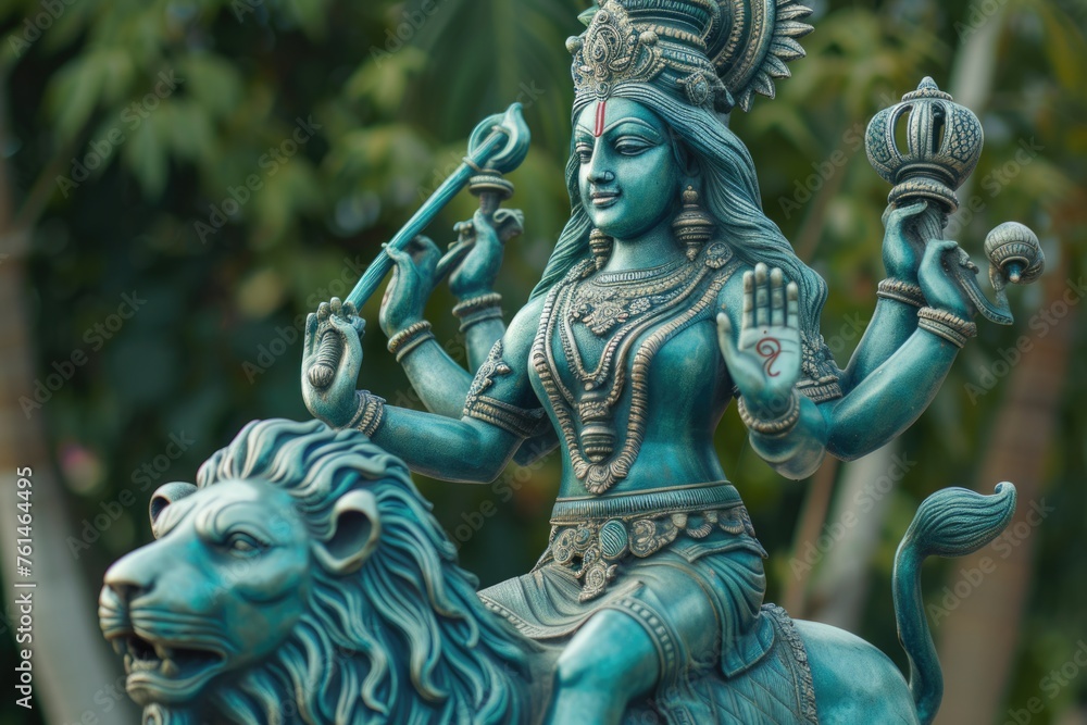 Deity Riding a Lion - Hindu Goddess Durga Statue
