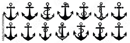  Anchor sail silhouettes set, large pack of vector silhouette design, isolated white background photo