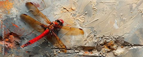 Red Dragonfly Resting on a Textured Surface