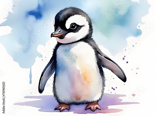 cute watercolor baby penguin 