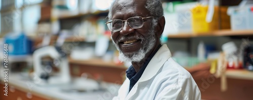 Senior african male scientific in laboratory. © Влада Яковенко
