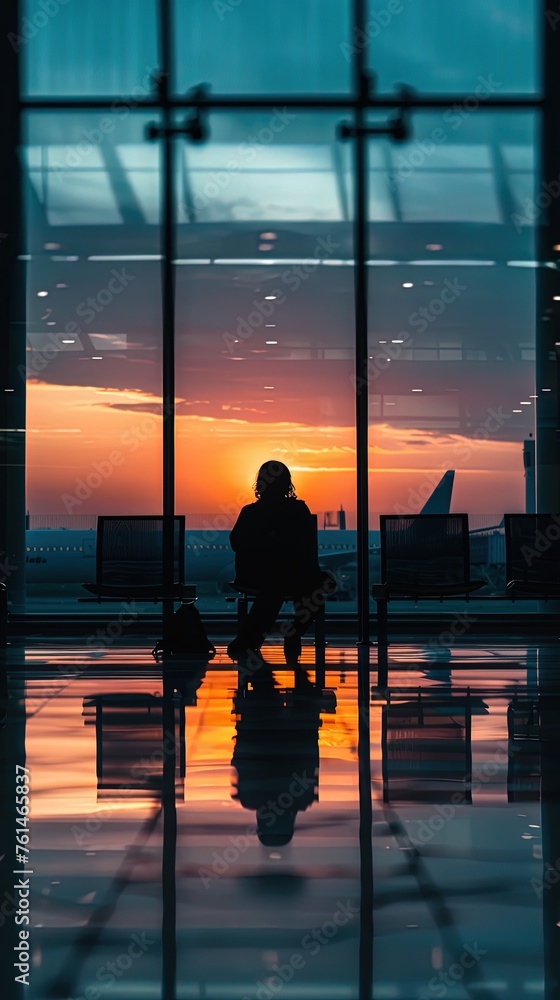 Silhouette of anonymous person waiting traveler at airport terminal