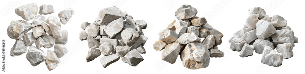 Set of a pile of white rough stones png file of isolated background