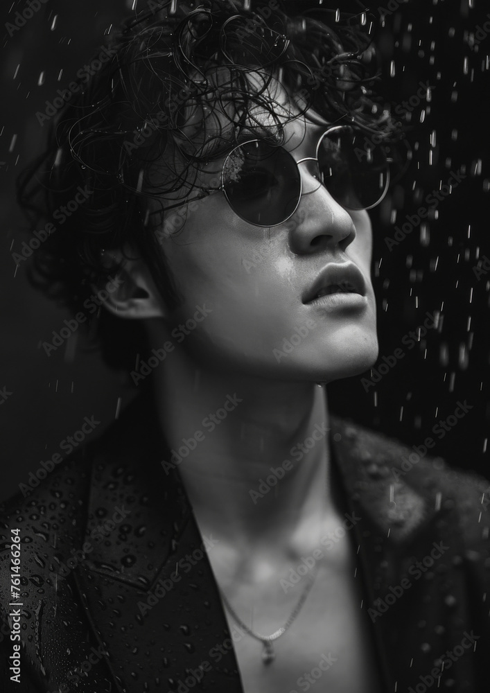 Sharp Jawline Asian Model with Sunglasses in Rain, High Contrast B&W
Sharp Jawline Asian Model with Sunglasses in Rain, High Contrast B&W