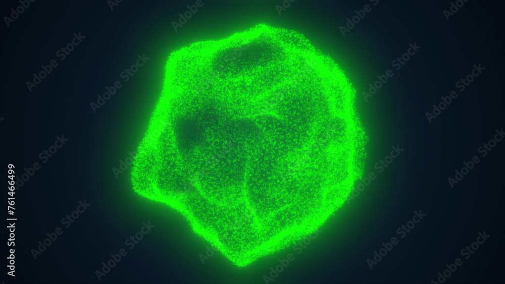 Animation of a green sphere that consists of particles of different sizes Animation of a green sphere that consists of particles of different sizes