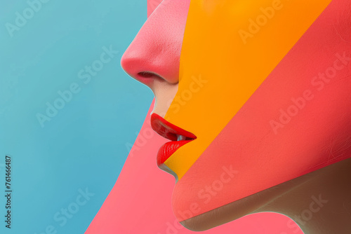 Abstract profile view with vibrant colors and bold lipstick