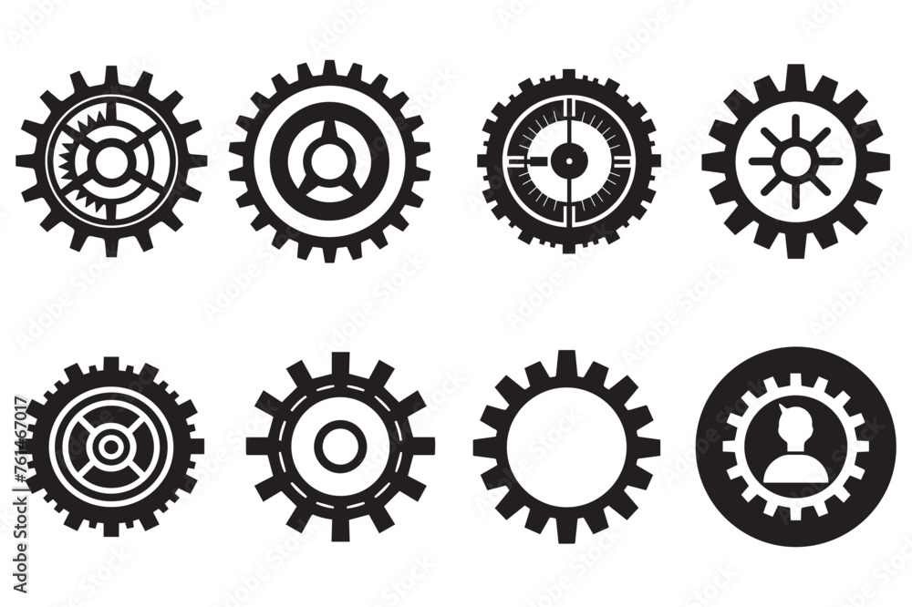 Gear Icon Set Isolated on White Background. Vector Illustration.