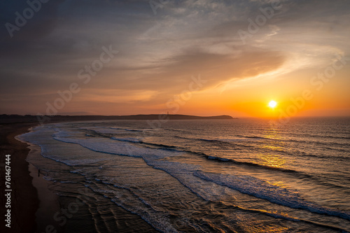 Aerial View over Valdoviño Beach, Galicia, Province of A Coruña, Spain