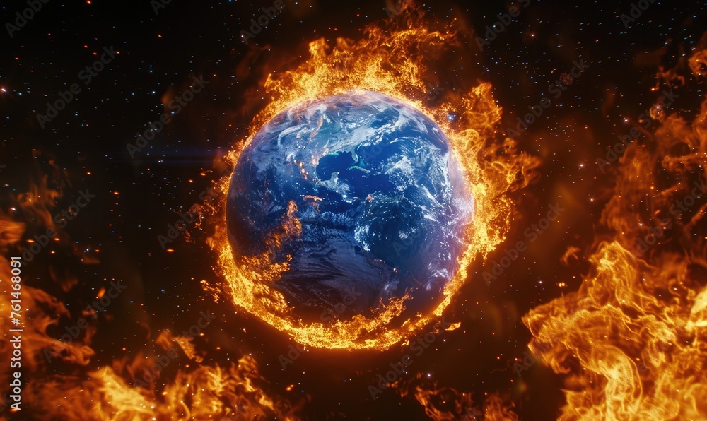 Fototapeta premium Planet Earth burning in flames.Global warming concept concept of drought