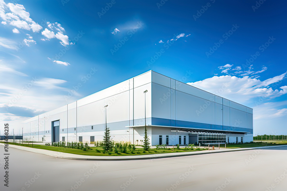 Modern logistics warehouse building structure. AI technology generated image