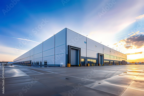 Modern logistics warehouse building structure. AI technology generated image