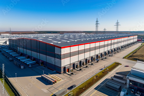Modern logistics warehouse building structure. AI technology generated image