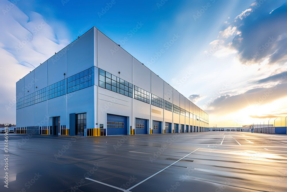 Modern logistics warehouse building structure. AI technology generated image