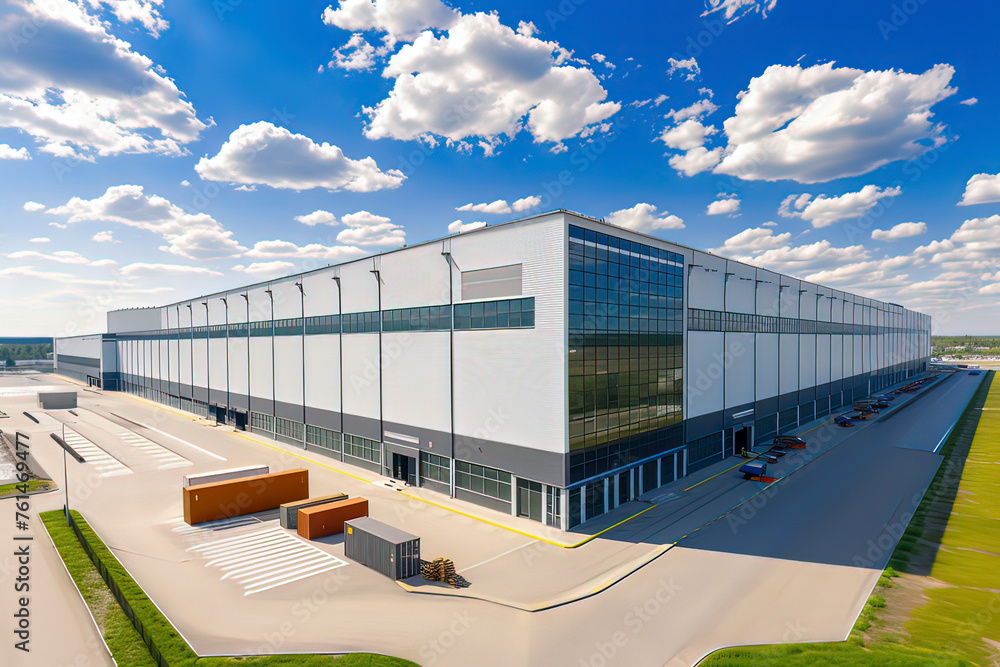 Modern logistics warehouse building structure. AI technology generated image
