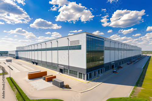 Obraz na płótnie Modern logistics warehouse building structure. AI technology generated image w salonie