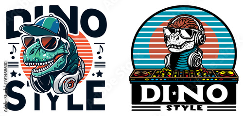 Dj style dinosaure t shirt design. High definition and smooth vectorize.