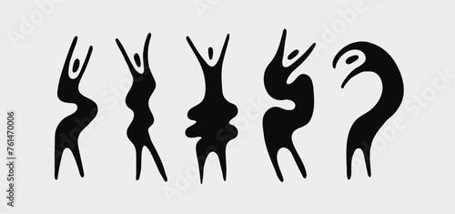 Set of abstract silhouettes of people of various strange shapes. Vector illustration.