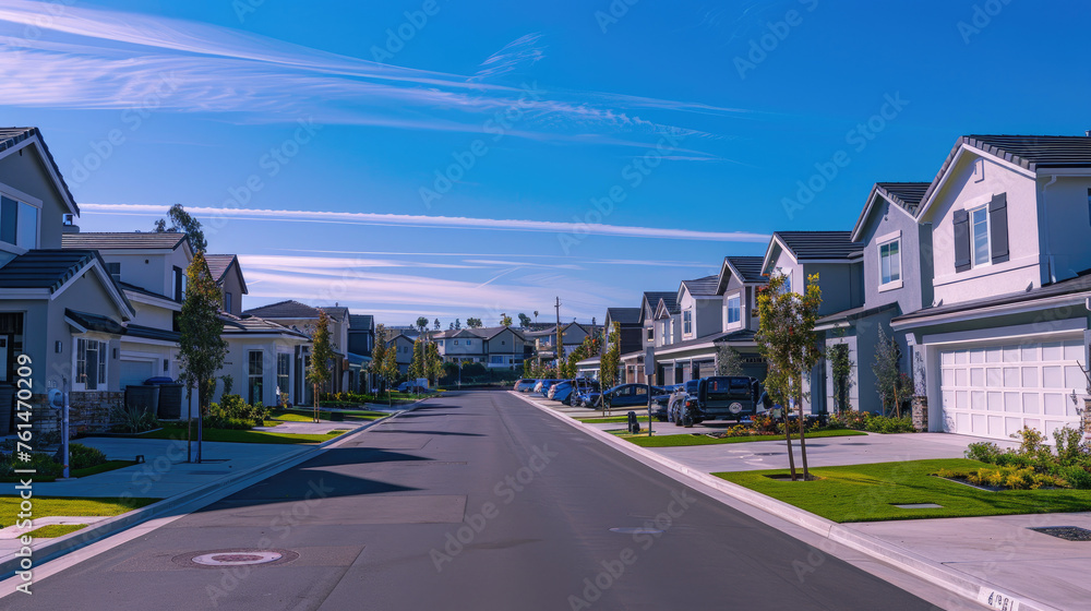 New modern suburban houses in the community neighborhood street
