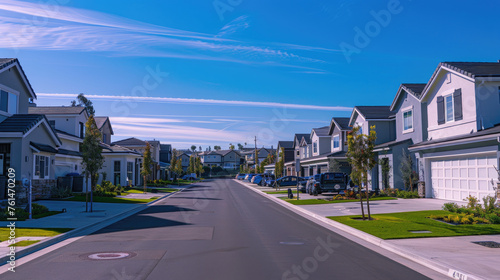 New modern suburban houses in the community neighborhood street