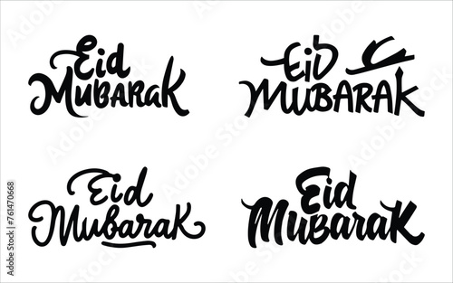 Eid Mubarak handwritten lettering set. calligraphy on white background for your design