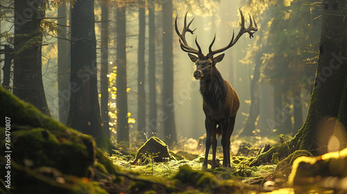 A majestic stag, stands calmly and regally in the mystical Black Forest.  © Uwe