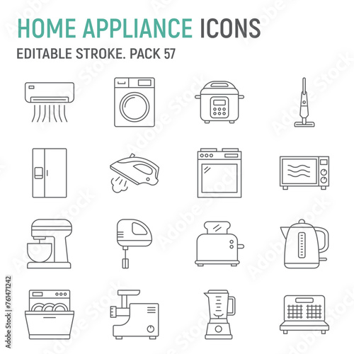 Home appliances line icon set, household collection, vector graphics, logo illustrations, house equipment vector icons, appliances signs, outline pictograms, editable stroke