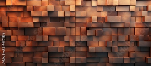 The building material used for the wall is brown bricks laid out in a rectangular pattern  resembling a brickwork design. The squares are made of wood  metal  and brick  creating a unique texture
