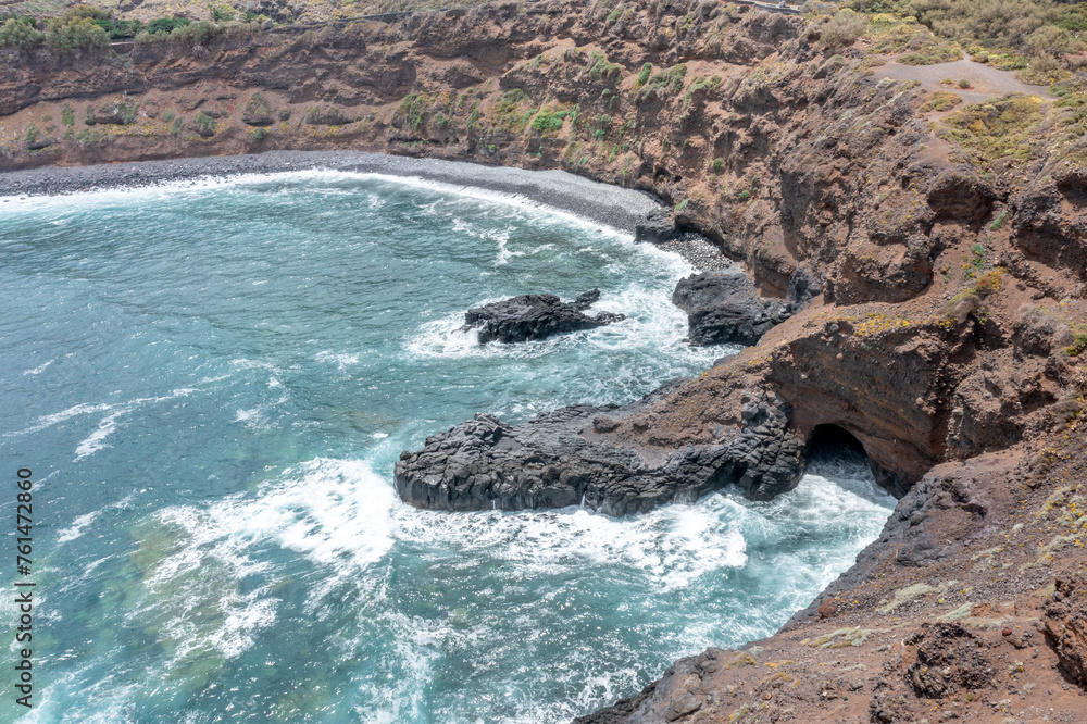 Obraz premium Aerial Drone View of Anaga Coastline with Ocean and Cliffs, Tenerife
