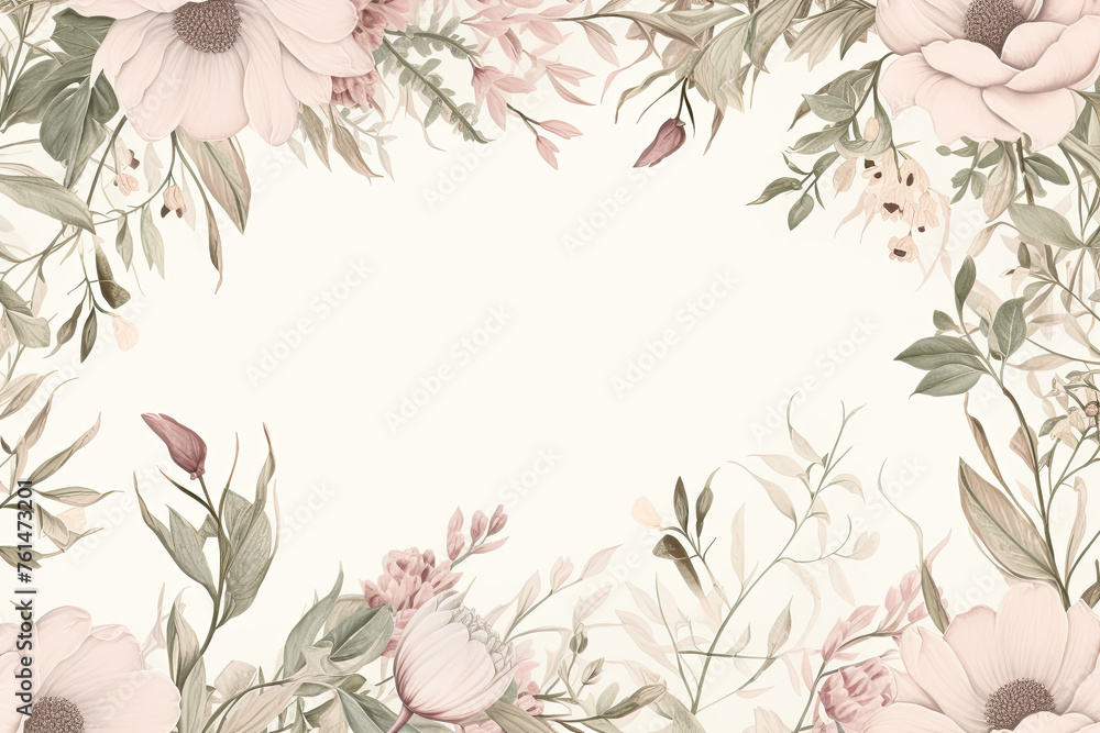 Exquisite vintage vector art: intricate botanical motifs with delicate flowers, leaves, and vines in ornate borders. Ideal for vintage-themed wedding invites