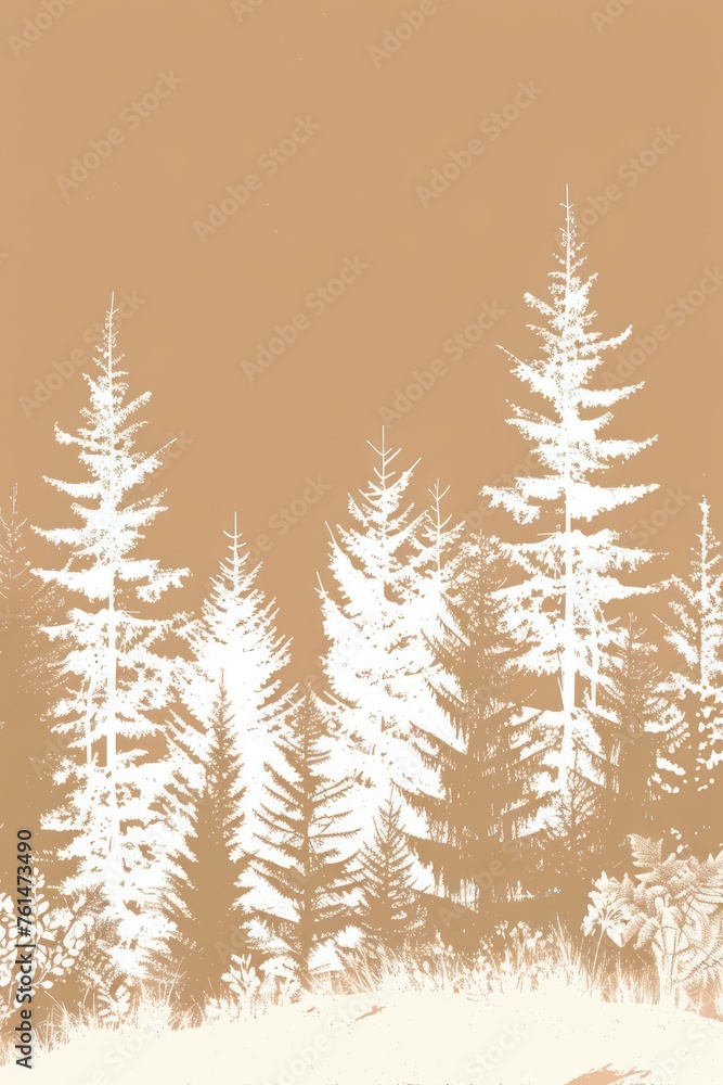 Obraz premium This artistic image showcases a collection of majestic trees set against a sepia-toned background, evoking an ethereal and vintage feel in the viewer