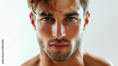 portrait of a beautiful man, male model looking into the camera