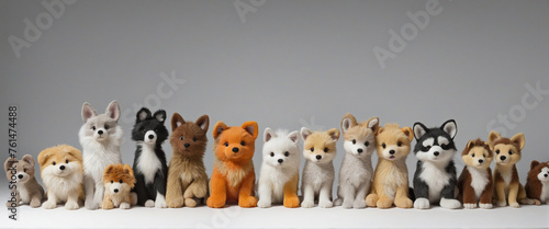 collection set of color stuffed canines animals isolated on transparent background