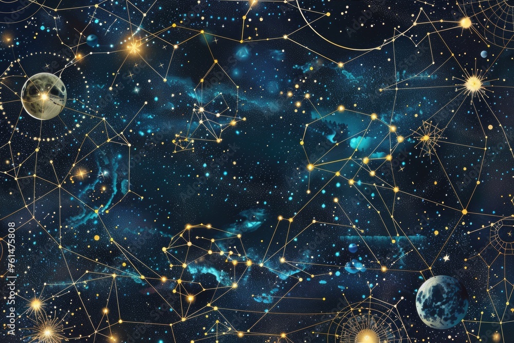 stock image of a detailed star chart with constellations and celestial ...