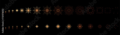 Firework 8 bit pixel animation, arcade game night star explosion sequence sprite. 2d vector burst, boom, blast, bomb or flash frame. Bang animated effect with sparks. Explode for video storyboard