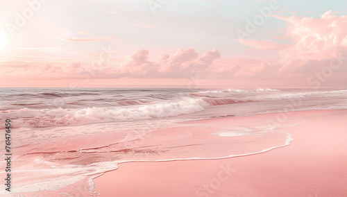 Beautiful sunset on the beach with soft waves and pastels colors