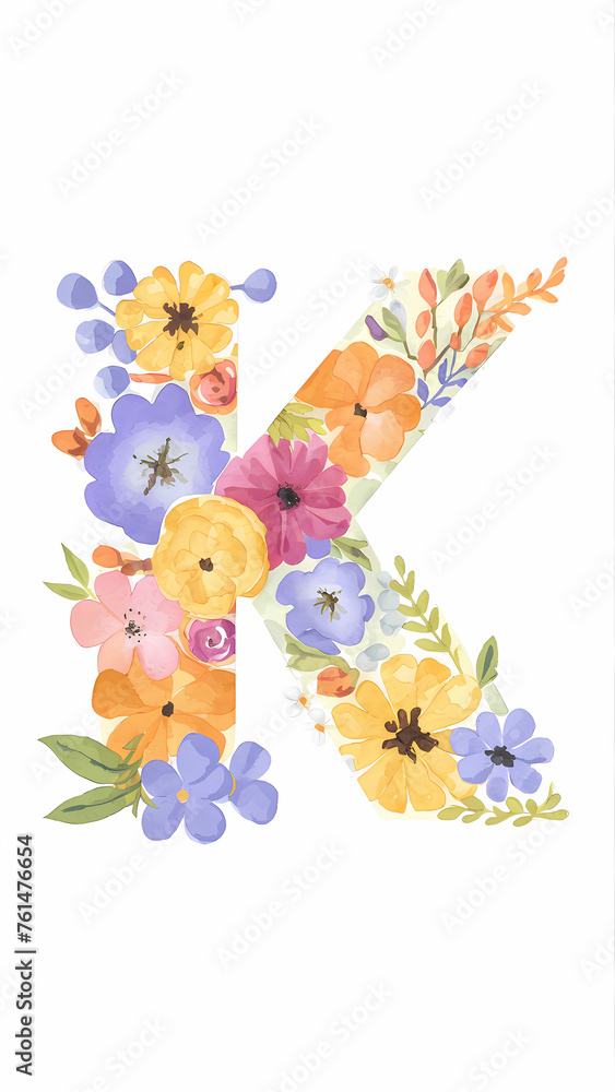 Fototapeta premium floral alphabet, floral letter, K