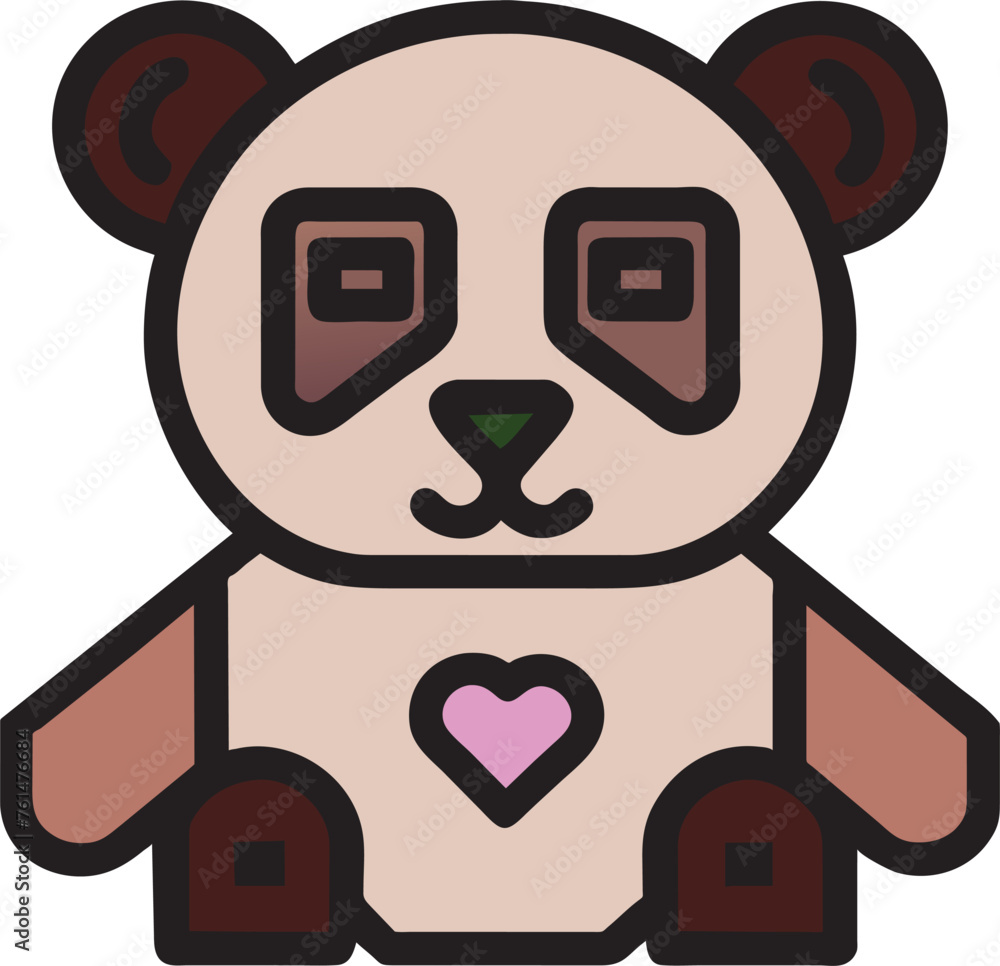 pink panda, icon colored outline